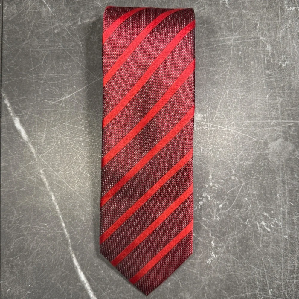 Mens Tie | Sean John‎ | Red Burgundy Diagonal Striped Silk Formal Business